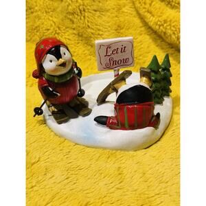 Yankee Candle Penguin jar holder Christmas skiing penguins for large candle gift